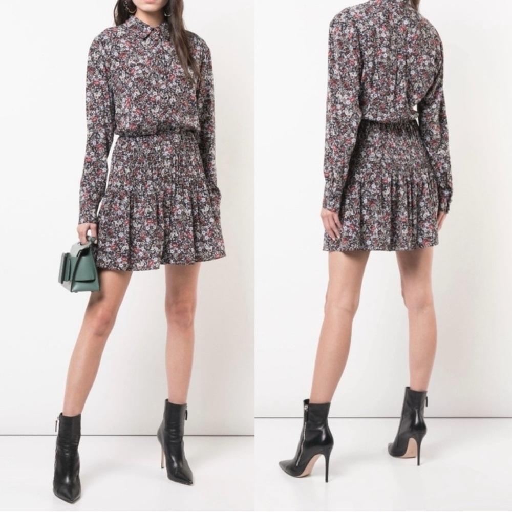 VERONICA BEARD NWOT Rory Floral Stretch-Silk Crepe De Chine Mini Shirt Dress